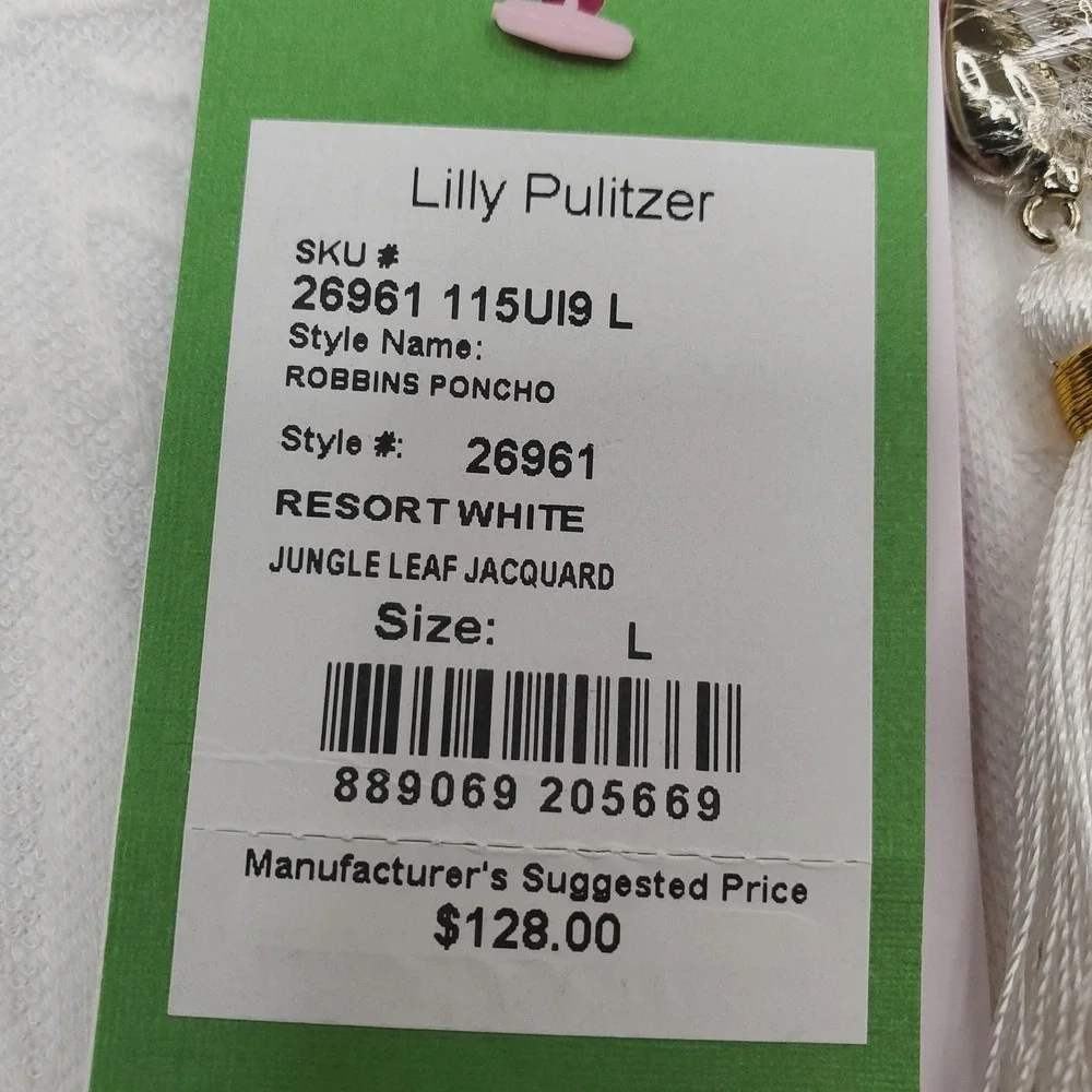 Lilly Pulitzer Robbins Poncho Womens Large White Jungle Leaf Jacquard Hooded